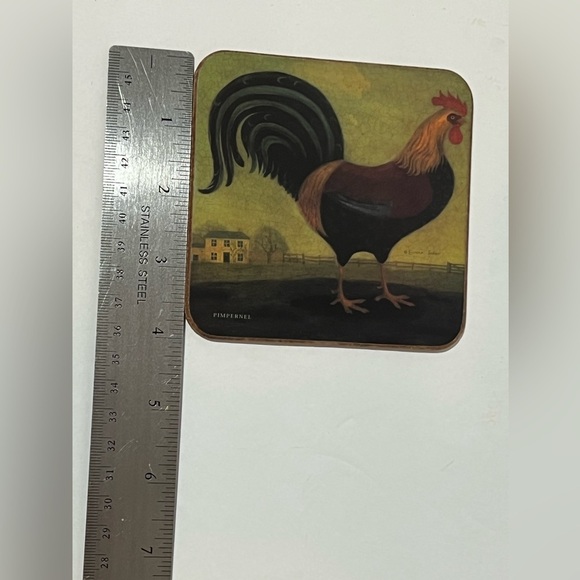 Vintage Pimpernal Set of 6 Rooster Coasters Cork Backed Chicken Farmhouse - Picture 11 of 14